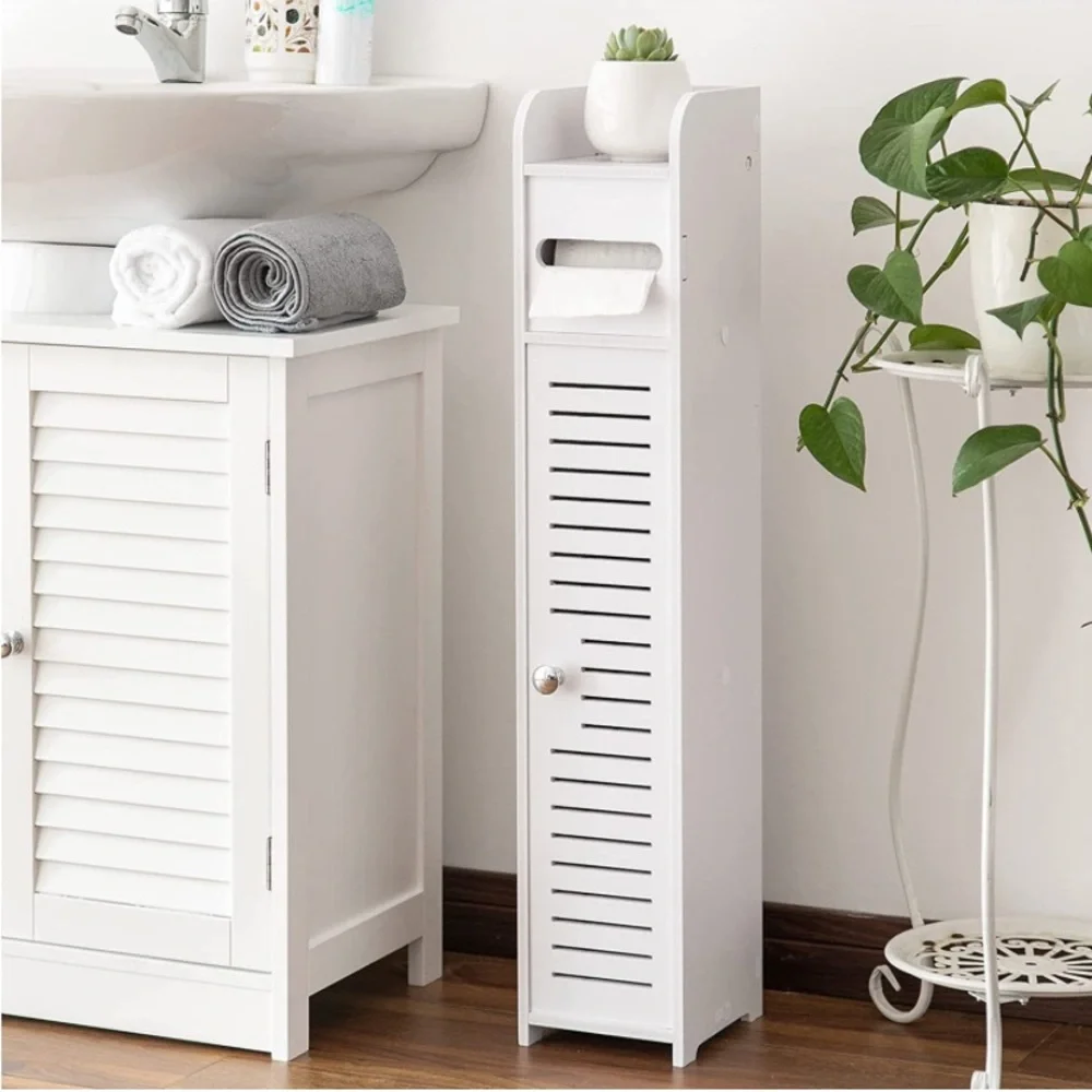 Small Bathroom Storage Corner Floor Cabinet with Doors and Shelves